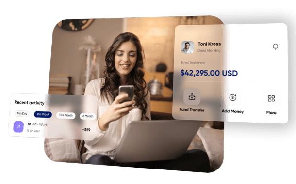 Digital banking experience with balance and activity cards