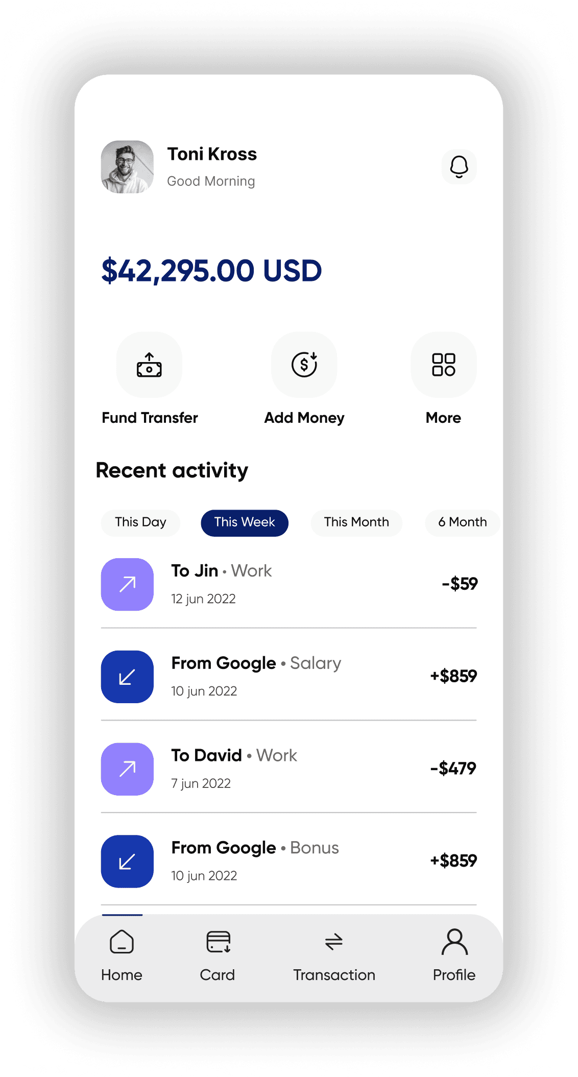 Mobile banking home screen