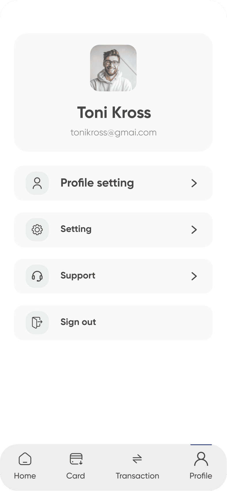 Mobile banking profile screen