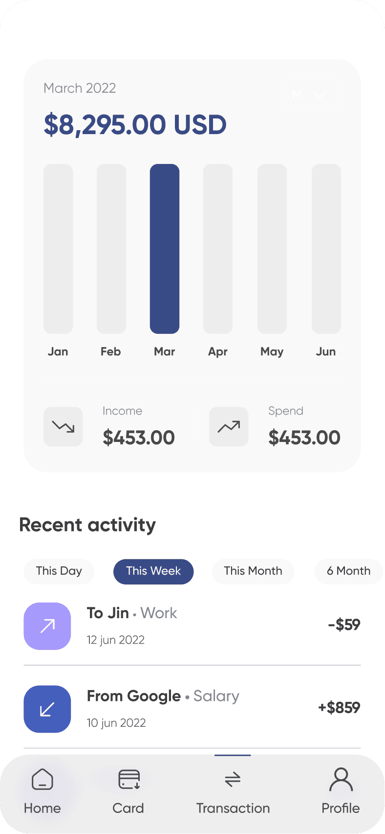 Mobile banking transactions screen